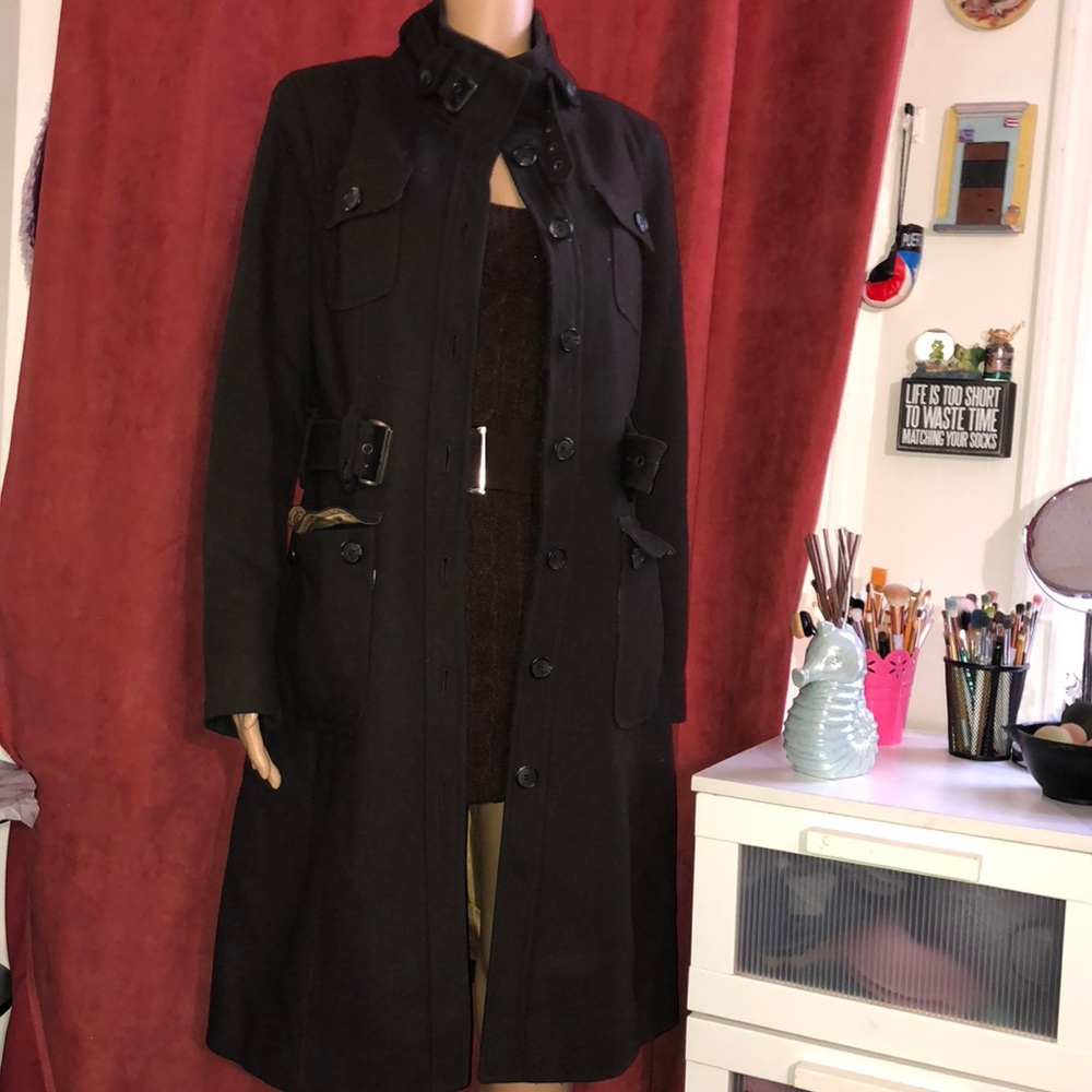 Brown Wool Knee Length Buttoned Down Belted Coat - image 1